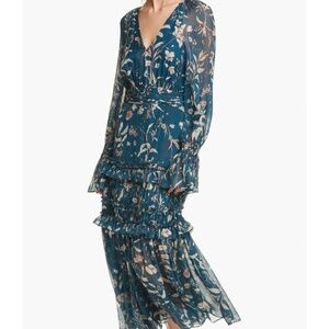 AMUR Reah Floral Print Long Sleeve Silk Dress (NWT)